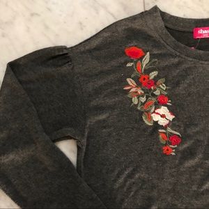 Embroidered Floral Sweatshirt Ruffle Detail